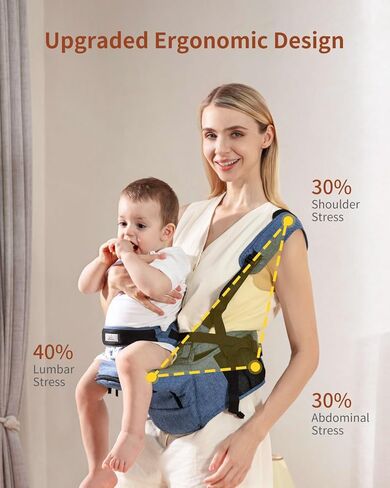 Baby Carrier, MOMTORY Hip Seat Carrier with Adjustable Strap & Various Pockets, Ergonomic Baby Hip Seat Carrier for Infants & Toddlers up to 50lbs (Blue) in Saudi Arabia
