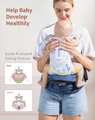 Baby Carrier, MOMTORY Hip Seat Carrier with Adjustable Strap & Various Pockets, Ergonomic Baby Hip Seat Carrier for Infants & Toddlers up to 50lbs (Blue) in Saudi Arabia