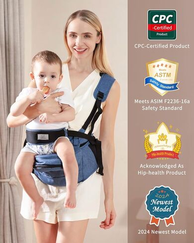 Baby Carrier, MOMTORY Hip Seat Carrier with Adjustable Strap & Various Pockets, Ergonomic Baby Hip Seat Carrier for Infants & Toddlers up to 50lbs (Blue) in Saudi Arabia