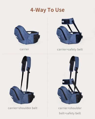 Baby Carrier, MOMTORY Hip Seat Carrier with Adjustable Strap & Various Pockets, Ergonomic Baby Hip Seat Carrier for Infants & Toddlers up to 50lbs (Blue) in Saudi Arabia