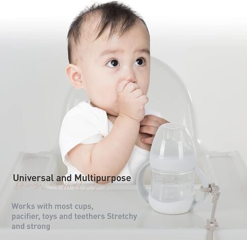 Toy Safety Straps, Silicone Pacifier Clips Sippy Cup Strap Stretchable Adjustable for Strollers, High Chair, Cribs, Hanging Baskets, BPA Free, 2 Pack (Sand+Light Grey) in Saudi Arabia
