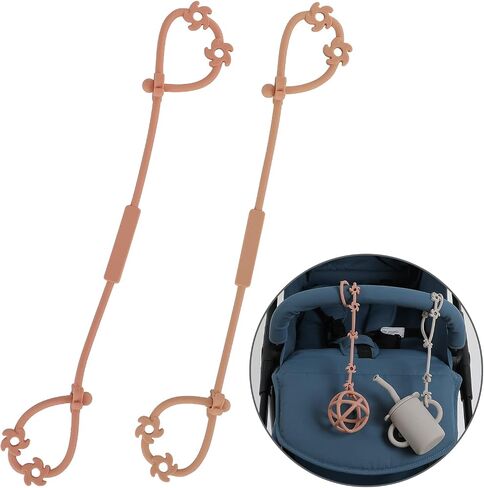 Toy Safety Straps, Silicone Pacifier Clips Sippy Cup Strap Stretchable Adjustable for Strollers, High Chair, Cribs, Hanging Baskets, BPA Free, 2 Pack (Sand+Light Grey) in Saudi Arabia