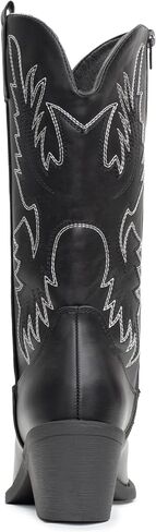Cowboy Boots For Women Western Cowgirl Boots Pull On Pointy Toe Mid Calf | Embroidered Chunky Heel Classic Booties in Saudi Arabia