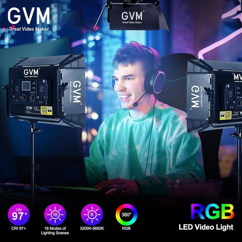 مجموعات إضاءة التصوير الفوتوغرافي GVM RGB مع 3 صناديق سوفت بوكس، وأضواء استوديو 880RS 60 وات مع تحكم بلوتوث، و3 حزم إضاءة فيديو مع 18 مشهد إضاءة، وأضواء لوحة LED لتسجيل الفيديو، 8330lux/0.5M in Kuwait