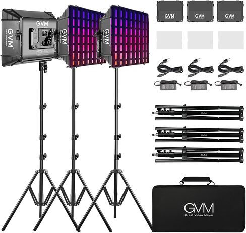مجموعات إضاءة التصوير الفوتوغرافي GVM RGB مع 3 صناديق سوفت بوكس، وأضواء استوديو 880RS 60 وات مع تحكم بلوتوث، و3 حزم إضاءة فيديو مع 18 مشهد إضاءة، وأضواء لوحة LED لتسجيل الفيديو، 8330lux/0.5M in Kuwait