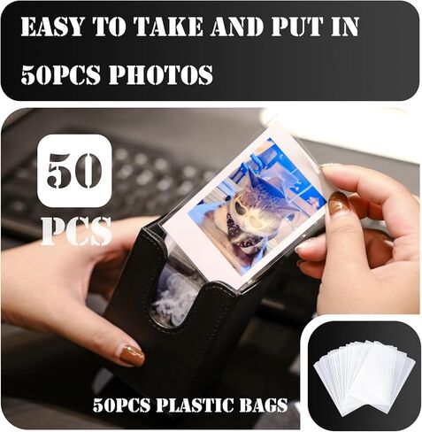 إطار صندوق تخزين حامل بطاقات Kpop صغير 2 × 3 و50 قطعة من حقائب الصور الشفافة لـ Fujifilm Instax Mini 12/11/99/9/7+/7s/40/EVO Film، صندوق تخزين صور بولارويد من جلد البولي يوريثان لبطاقة Kpop Photocard - أسود in Kuwait
