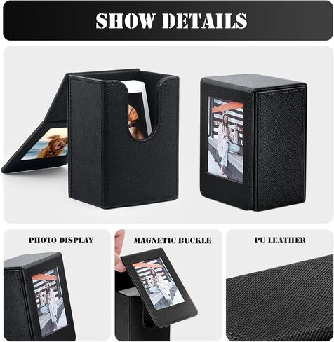 إطار صندوق تخزين حامل بطاقات Kpop صغير 2 × 3 و50 قطعة من حقائب الصور الشفافة لـ Fujifilm Instax Mini 12/11/99/9/7+/7s/40/EVO Film، صندوق تخزين صور بولارويد من جلد البولي يوريثان لبطاقة Kpop Photocard - أسود in Kuwait