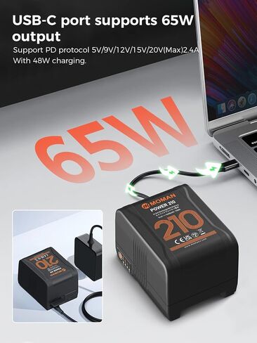 بطارية Moman V Mount، بطارية Power 210 V-Lock 210wh/14600mAh مع D-Tap ومخرجات USB-C بقدرة 65 وات متوافقة مع Aputure 300D ii و300X Video Light، V-Mount-Battery-Dtap-USB in Saudi Arabia