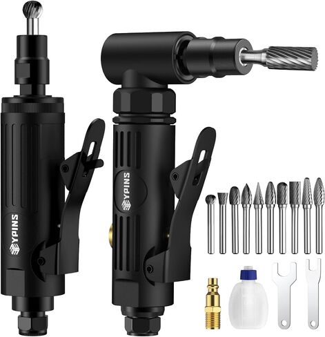 EYPINS Air Die Grinder Kit, Right Angle 90 Degree & Striaght Angle Grinder with 10 PCs Tungsten Steel Rotary File, Lightweight for Grinding, Cutting, Polishing and Deburring, etc in Kuwait