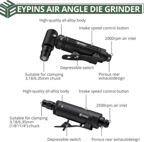 EYPINS Air Die Grinder Kit, Right Angle 90 Degree & Striaght Angle Grinder with 10 PCs Tungsten Steel Rotary File, Lightweight for Grinding, Cutting, Polishing and Deburring, etc in Kuwait