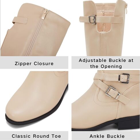 Ermonn Womens Knee High Boots Wide Calf Flat Low Heel Side Zipper Faux Leather Fashion Winter Riding Boot in Saudi Arabia
