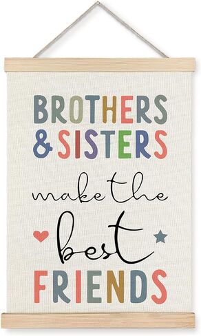 Supwhd Kids Room Decor, Nursery Wall Decor, Brothers and Sisters Make The Best Friends Wall Art Poster Hanger Frame for Nursery Toddler Baby Little Boys Girls Bedroom Playroom, 12x16 Inches in Kuwait