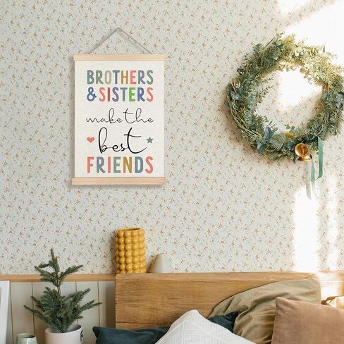Supwhd Kids Room Decor, Nursery Wall Decor, Brothers and Sisters Make The Best Friends Wall Art Poster Hanger Frame for Nursery Toddler Baby Little Boys Girls Bedroom Playroom, 12x16 Inches in Kuwait