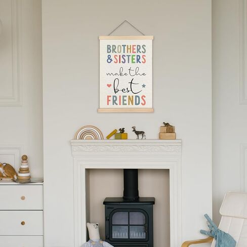 Supwhd Kids Room Decor, Nursery Wall Decor, Brothers and Sisters Make The Best Friends Wall Art Poster Hanger Frame for Nursery Toddler Baby Little Boys Girls Bedroom Playroom, 12x16 Inches in Kuwait