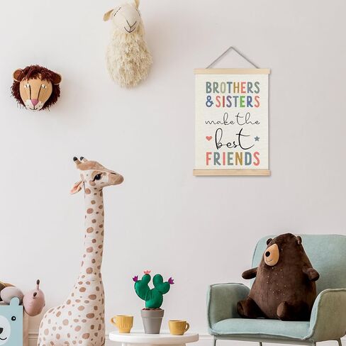 Supwhd Kids Room Decor, Nursery Wall Decor, Brothers and Sisters Make The Best Friends Wall Art Poster Hanger Frame for Nursery Toddler Baby Little Boys Girls Bedroom Playroom, 12x16 Inches in Kuwait