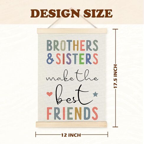Supwhd Kids Room Decor, Nursery Wall Decor, Brothers and Sisters Make The Best Friends Wall Art Poster Hanger Frame for Nursery Toddler Baby Little Boys Girls Bedroom Playroom, 12x16 Inches in Kuwait