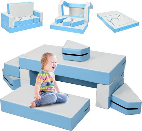 Costzon Climb and Crawl Foam Playset, 4-in-1 Convertible Furniture Into Toddler Bed, Sofa, Table, Activity Play Blocks, 8-Piece Lightweight Couch for Kids, Baby, Preschooler (Contemporary) in Saudi Arabia