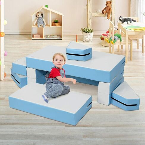 Costzon Climb and Crawl Foam Playset, 4-in-1 Convertible Furniture Into Toddler Bed, Sofa, Table, Activity Play Blocks, 8-Piece Lightweight Couch for Kids, Baby, Preschooler (Contemporary) in Saudi Arabia