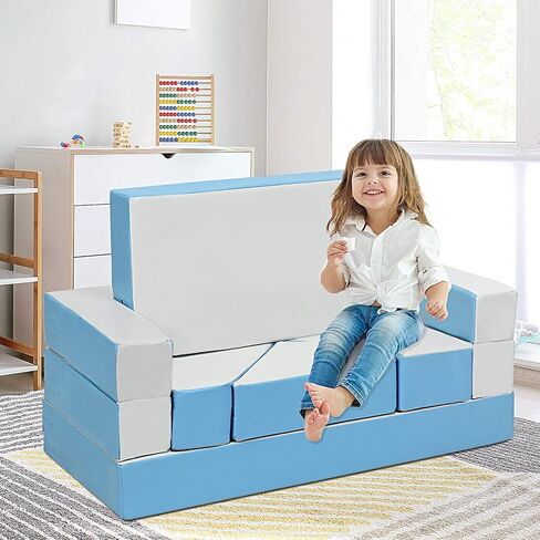 Costzon Climb and Crawl Foam Playset, 4-in-1 Convertible Furniture Into Toddler Bed, Sofa, Table, Activity Play Blocks, 8-Piece Lightweight Couch for Kids, Baby, Preschooler (Contemporary) in Saudi Arabia