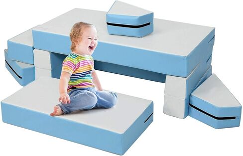 Costzon Climb and Crawl Foam Playset, 4-in-1 Convertible Furniture Into Toddler Bed, Sofa, Table, Activity Play Blocks, 8-Piece Lightweight Couch for Kids, Baby, Preschooler (Contemporary) in Saudi Arabia