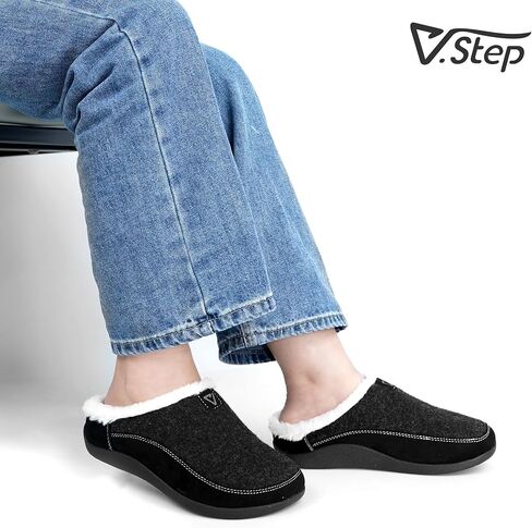 V.Step Orthopedic Slipper with Arch Support, Orthotic Slipper for Plantar Fasciitis Pain Relief,House Slipper for Man Women, Sherpa Lining Bedroom Slipper Shoe Indoor Outdoor Anti-Skid Rubber Sole in Kuwait