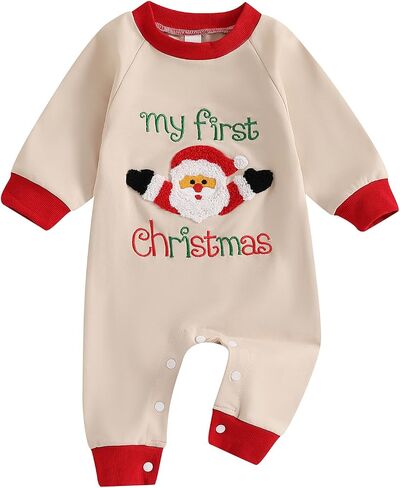 ZyHwShine Christmas Baby Girl Boy Outfit My First Christmas Jumpsuit Romper Long Sleeve Sweatshirt Fall Winter Clothes in Saudi Arabia