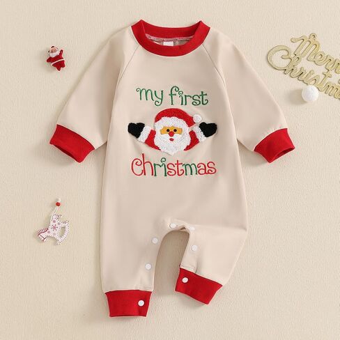 ZyHwShine Christmas Baby Girl Boy Outfit My First Christmas Jumpsuit Romper Long Sleeve Sweatshirt Fall Winter Clothes in Saudi Arabia