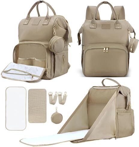 Diaper Bag Backpack with Baby Changing Station, Stylish Changing Bag, Large Travel Diaper Bag, Waterproof Baby Boy Girl Bag, Unisex Baby Registry must have - Plus Bonus Gift (Mocha Brown) in Saudi Arabia