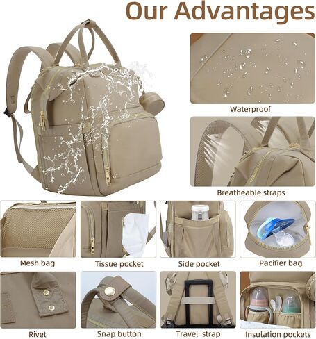Diaper Bag Backpack with Baby Changing Station, Stylish Changing Bag, Large Travel Diaper Bag, Waterproof Baby Boy Girl Bag, Unisex Baby Registry must have - Plus Bonus Gift (Mocha Brown) in Saudi Arabia