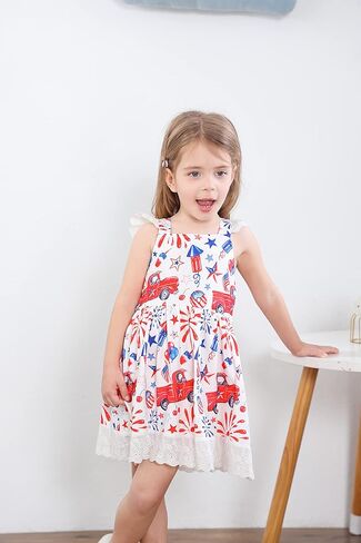 Akyzic Baby Girls 4th of July Dress Kids American Flag Patriotic Dresses Toddler Independence Day Outfits 1-8 Years in Saudi Arabia