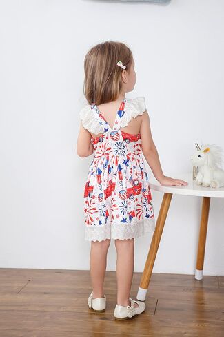 Akyzic Baby Girls 4th of July Dress Kids American Flag Patriotic Dresses Toddler Independence Day Outfits 1-8 Years in Saudi Arabia