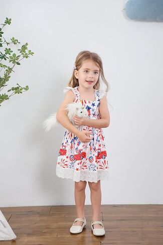 Akyzic Baby Girls 4th of July Dress Kids American Flag Patriotic Dresses Toddler Independence Day Outfits 1-8 Years in Saudi Arabia