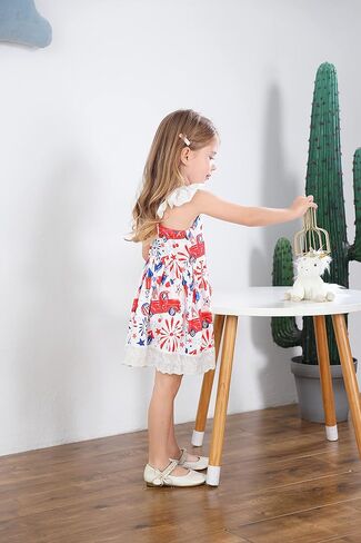Akyzic Baby Girls 4th of July Dress Kids American Flag Patriotic Dresses Toddler Independence Day Outfits 1-8 Years in Saudi Arabia