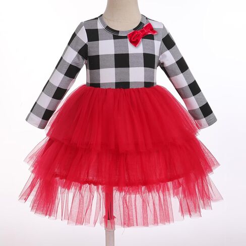 IDOPIP Toddler Baby Girls Christmas Plaid Tutu Dress with Headband Long Sleeve Princess Birthday Party Dresses Fall Clothes in Saudi Arabia
