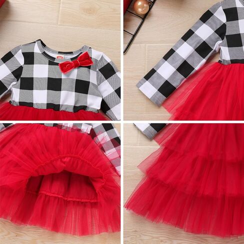 IDOPIP Toddler Baby Girls Christmas Plaid Tutu Dress with Headband Long Sleeve Princess Birthday Party Dresses Fall Clothes in Saudi Arabia