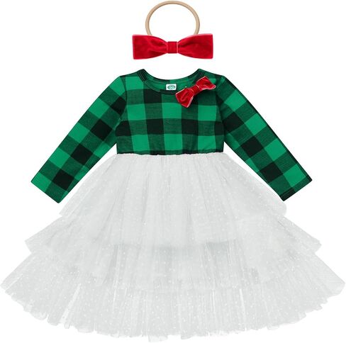 IDOPIP Toddler Baby Girls Christmas Plaid Tutu Dress with Headband Long Sleeve Princess Birthday Party Dresses Fall Clothes in Saudi Arabia