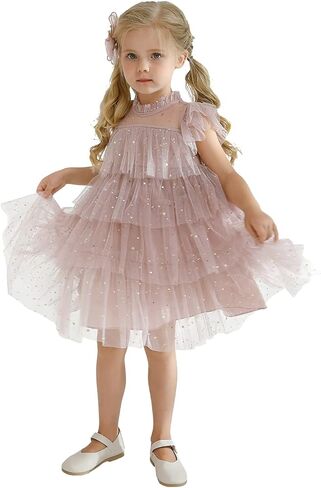 NNJXD Little Girl Tutu Dress Tulle Ruffles Flower Girls Wedding Party Dresses in Kuwait