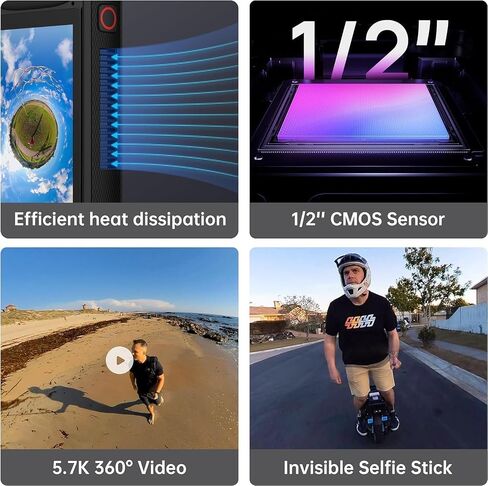 V2 360 Vlog Camera Kit with 3.0" Touchscreen-5.7K 360 Video, 1/2" 48MP Sensors, 72MP 360 Photo, Multi-Platform 4K 360° HDR Live Streaming, Fast Charging in Kuwait