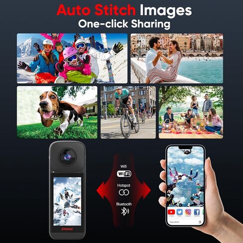 V2 360 Vlog Camera Kit with 3.0" Touchscreen-5.7K 360 Video, 1/2" 48MP Sensors, 72MP 360 Photo, Multi-Platform 4K 360° HDR Live Streaming, Fast Charging in Kuwait