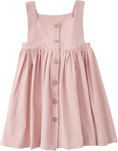 Toddler Girl Cotton Linen Dress Sleeveless Button Summer Beach Sundress in Saudi Arabia