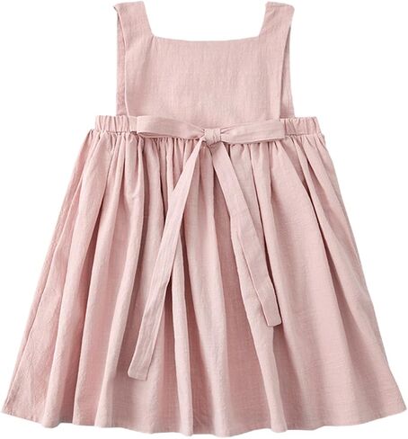 Toddler Girl Cotton Linen Dress Sleeveless Button Summer Beach Sundress in Saudi Arabia