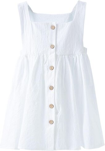 Toddler Girl Cotton Linen Dress Sleeveless Button Summer Beach Sundress in Saudi Arabia