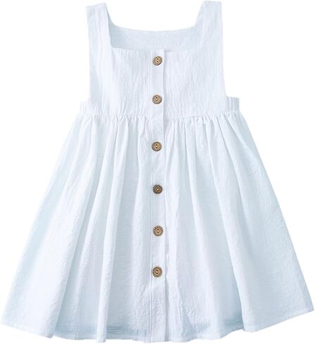 Toddler Girl Cotton Linen Dress Sleeveless Button Summer Beach Sundress in Saudi Arabia