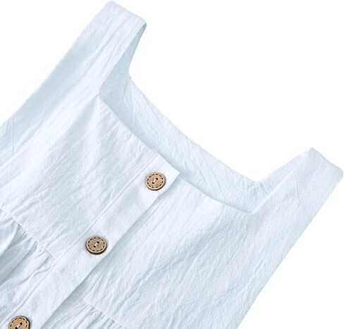 Toddler Girl Cotton Linen Dress Sleeveless Button Summer Beach Sundress in Saudi Arabia