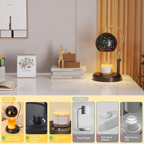 Candle Warmer Lamp with Timer, Stepless Dimmable Candle Lamp Warmer, Electric Candle Warmer Adjustable Height, Wax Warmer for Scented Wax with 2 Bulbs, for Festival&Home Decor (Black Mini) in Saudi Arabia