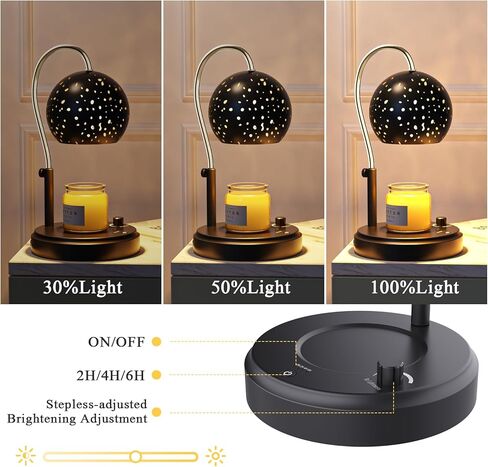 Candle Warmer Lamp with Timer, Stepless Dimmable Candle Lamp Warmer, Electric Candle Warmer Adjustable Height, Wax Warmer for Scented Wax with 2 Bulbs, for Festival&Home Decor (Black Mini) in Saudi Arabia
