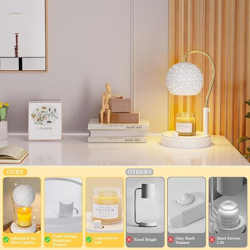 مصباح تدفئة الشموع مع مؤقت، سخان شموع قابل للتعتيم بدون خطوات، سخان شموع كهربائي بارتفاع قابل للتعديل، سخان شمع للشمع المعطر مع مصباحين، للمهرجانات وديكور المنزل (أسود صغير) in Kuwait