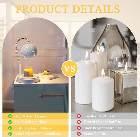 مصباح تدفئة الشموع مع مؤقت، سخان شموع قابل للتعتيم بدون خطوات، سخان شموع كهربائي بارتفاع قابل للتعديل، سخان شمع للشمع المعطر مع مصباحين، للمهرجانات وديكور المنزل (أسود صغير) in Kuwait