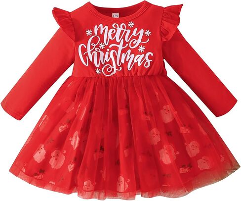 Baby Toddler Girl Christmas Outfit Long Sleeve Christmas Dress Xmas Tutu Dress in Saudi Arabia