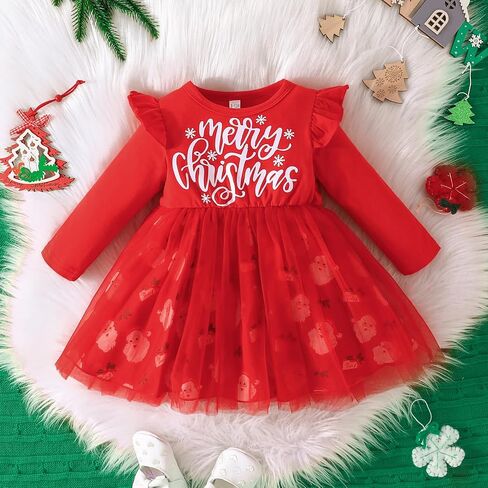 Baby Toddler Girl Christmas Outfit Long Sleeve Christmas Dress Xmas Tutu Dress in Saudi Arabia